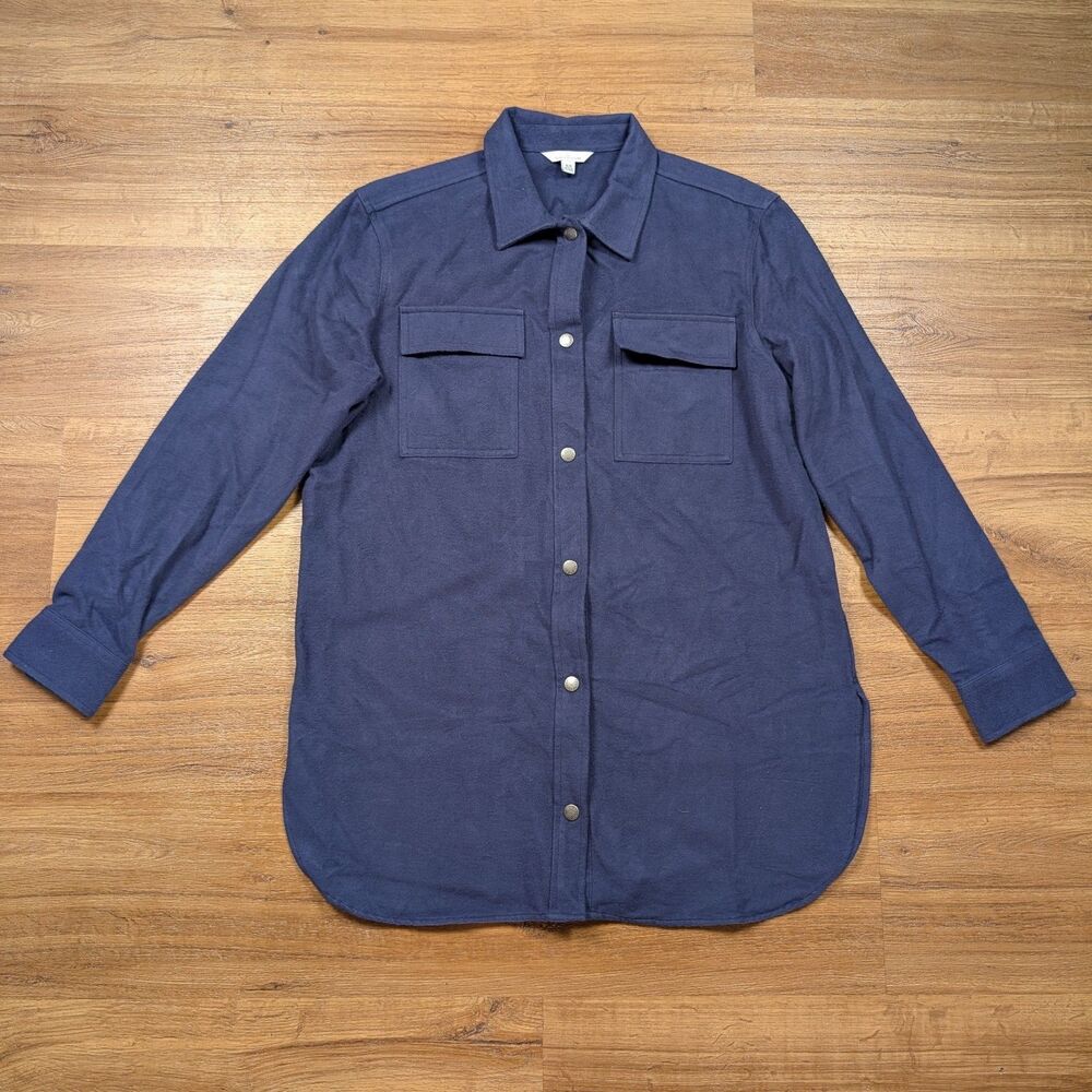LL Bean Signature Chamois Cloth Shirt Womens Medium Blue Snap Front Long Sleeve